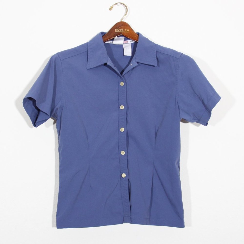 The North Face TekWare Technology Short Sleeve Button Up Top Blue Size Medium